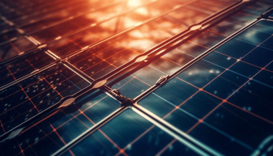 futuristic solar power station generates electricity sunset generative ai